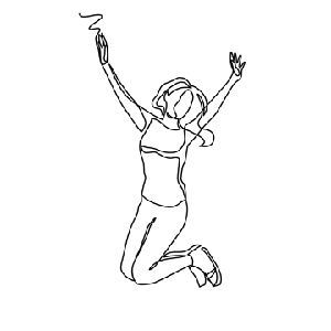 squiggle drawing of a woman jumping for joy.